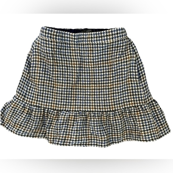 J. Crew Dresses & Skirts - J. Crew Black, Blue, Tan Houndstooth A-Line Skirt Wool Size 2 Ruffle Lined​​